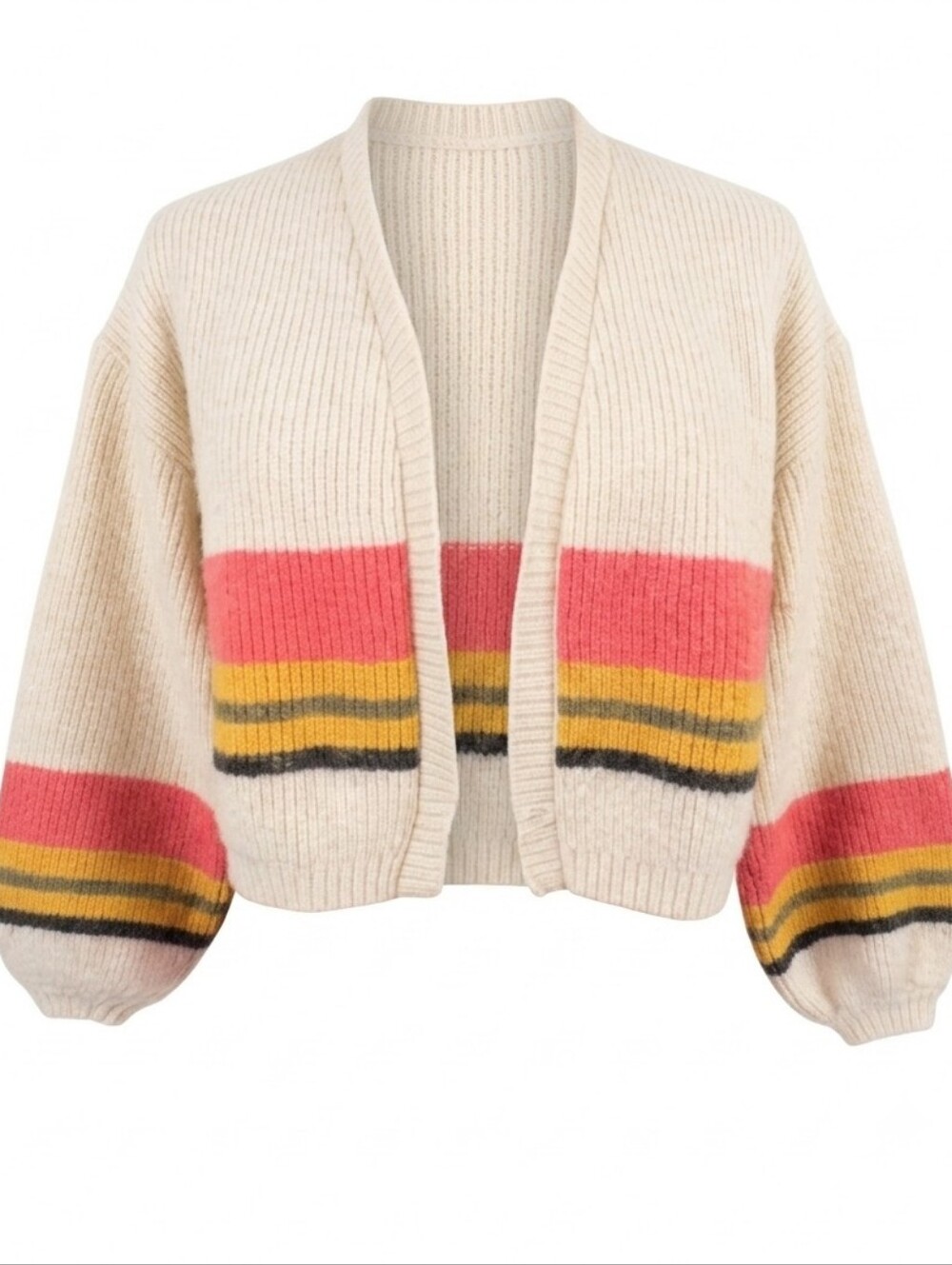 Billabong Cream And Colorful Striped Open-Front Cardigan Medium